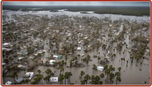 aerial view of flooded Acapulco soon after devastating hurricane